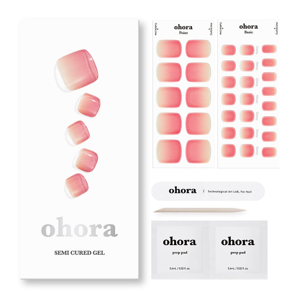 ohora Semi Cured Gel Nail Strips (N Cream Glow) - Pink, Solid, Works with Any UV/LED Lamps, Salon-Quality, Long Lasting, Easy to Apply & Remove - Includes 2 Prep Pads, Nail File & Wooden Stick