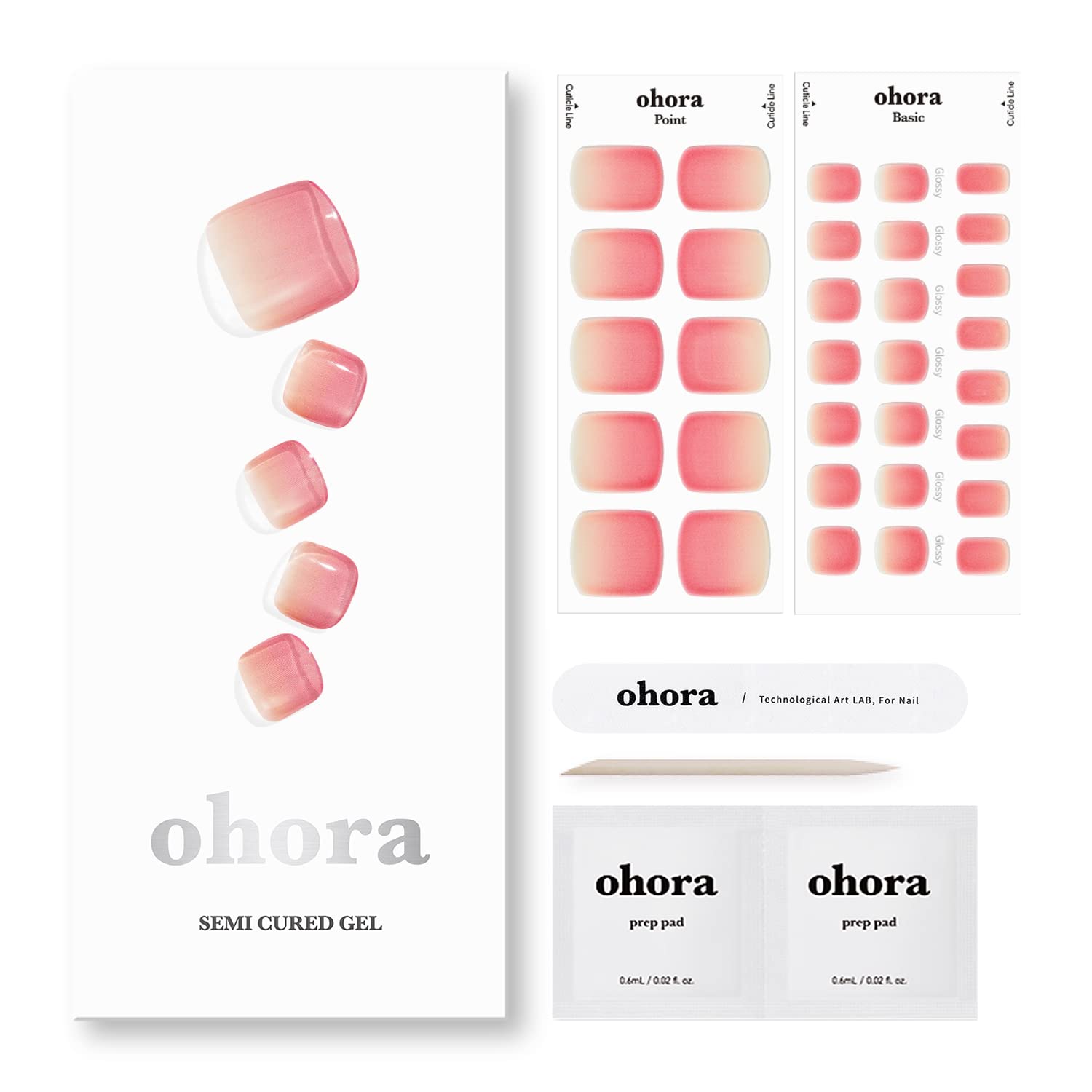 ohora Semi Cured Gel Nail Strips (N Cream Glow) - Pink, Solid, Works with Any UV/LED Lamps, Salon-Quality, Long Lasting, Easy to Apply & Remove - Includes 2 Prep Pads, Nail File & Wooden Stick
