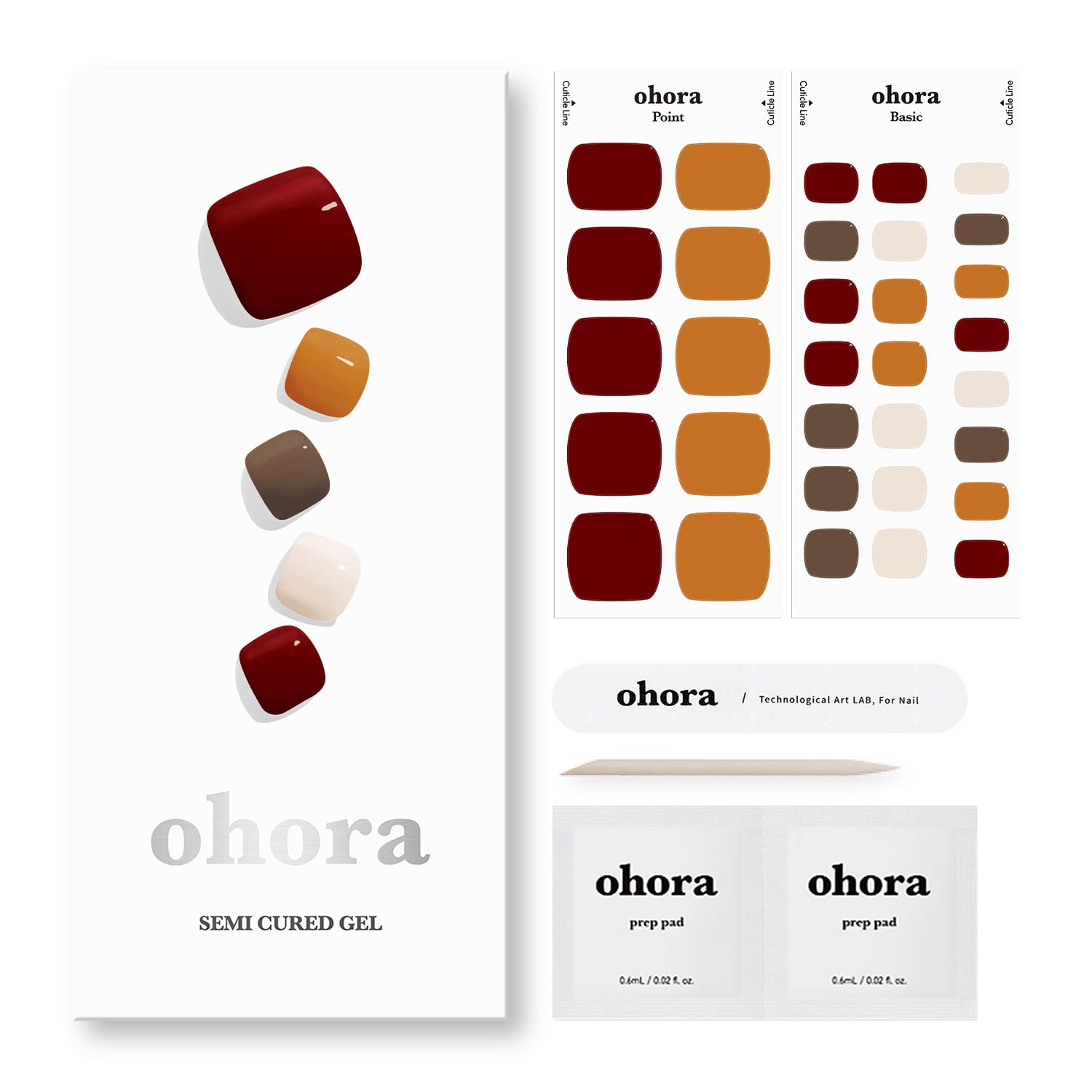 ohora Semi Cured Gel Nail Strips (N Cream Glow) - Pink, Solid, Works with Any UV/LED Lamps, Salon-Quality, Long Lasting, Easy to Apply & Remove - Includes 2 Prep Pads, Nail File & Wooden Stick