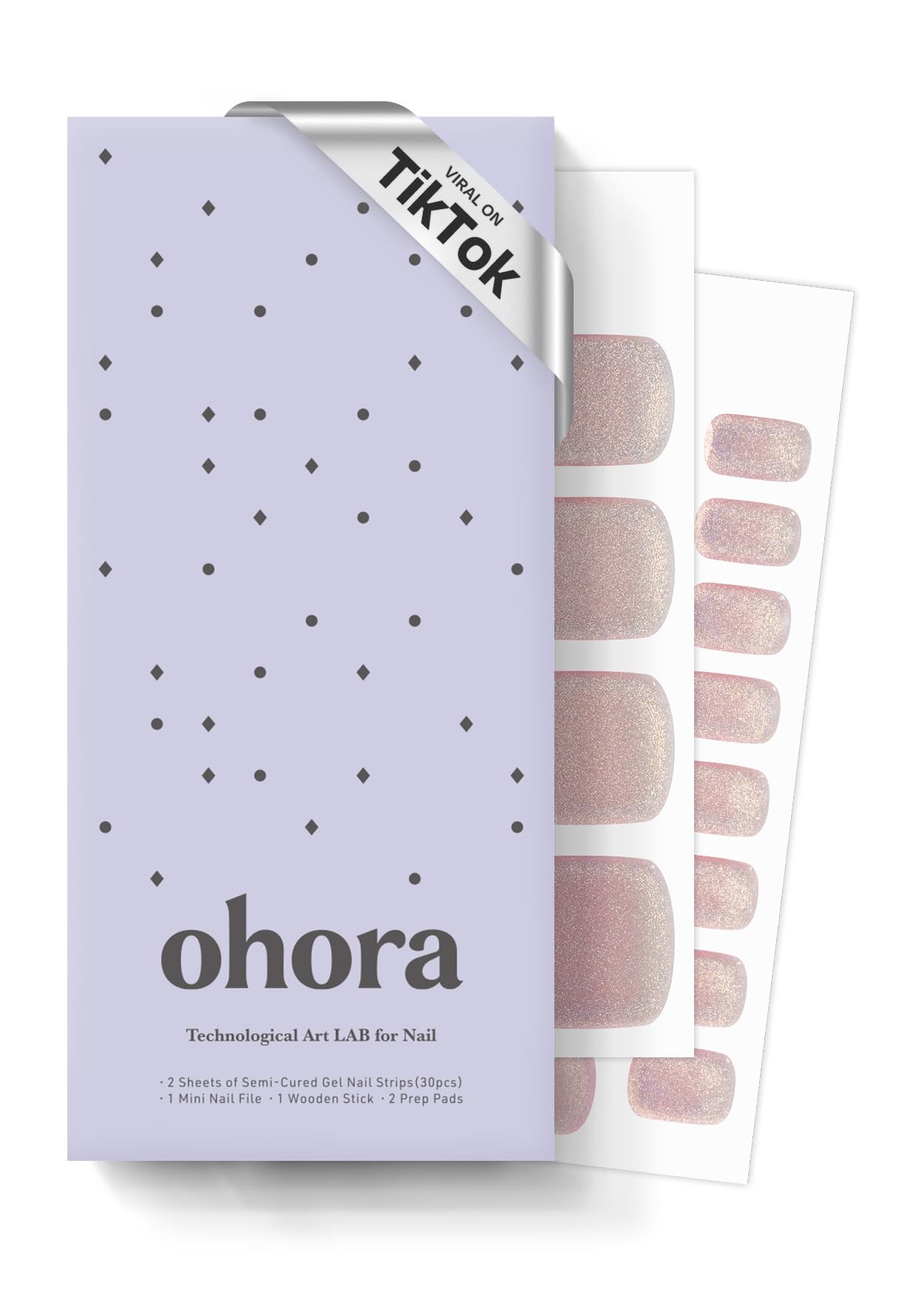 ohora Semi Cured Gel Nail Strips (N Cream Glow) - Pink, Solid, Works with Any UV/LED Lamps, Salon-Quality, Long Lasting, Easy to Apply & Remove - Includes 2 Prep Pads, Nail File & Wooden Stick