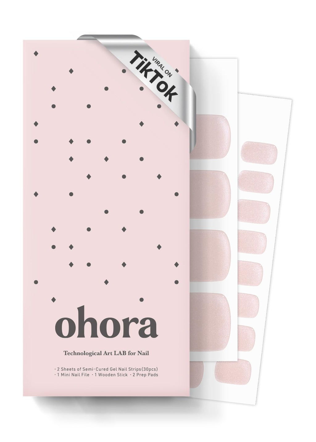ohora Semi Cured Gel Nail Strips (N Cream Glow) - Pink, Solid, Works with Any UV/LED Lamps, Salon-Quality, Long Lasting, Easy to Apply & Remove - Includes 2 Prep Pads, Nail File & Wooden Stick