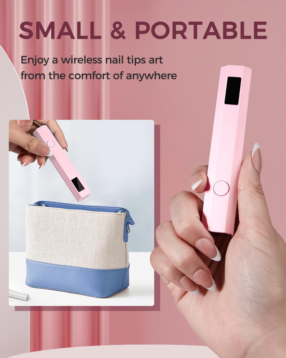 Luz UV para uñas, luz UV de mano para uñas, lámpara LED portátil de 3 W con 2 ajustes de temporizador, 20/60 segundos para esmalte de gel, hogar, salón de bricolaje para mujeres (rosa)