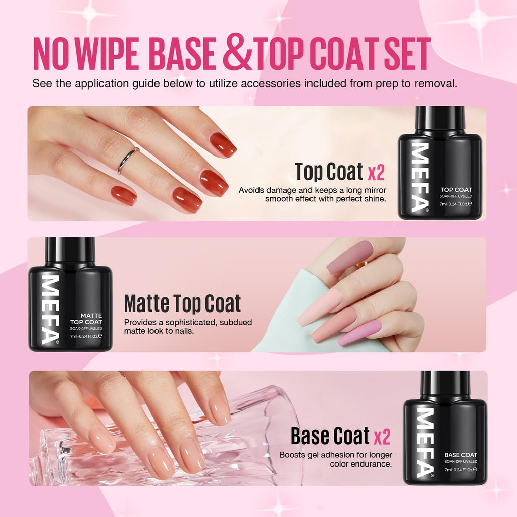 MEFA 42 Colors Gel Nail Polish Kit with U V Light, 59 Pcs All Seasons Collection Colorful Gel Polish Essential Set with 5 Psc Matte/Glossy Base Top Coat, Salon Gifts for Women