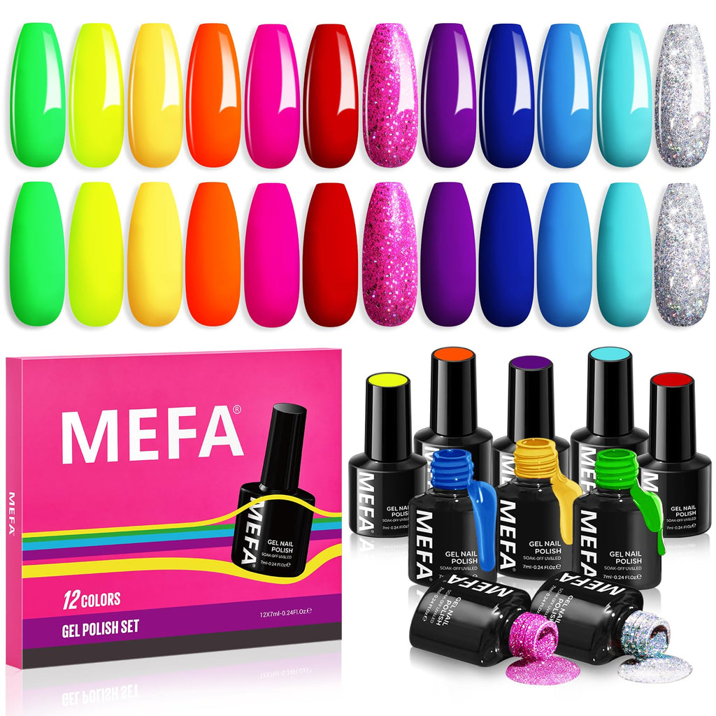 MEFA 42 Colors Gel Nail Polish Kit with U V Light, 59 Pcs All Seasons Collection Colorful Gel Polish Essential Set with 5 Psc Matte/Glossy Base Top Coat, Salon Gifts for Women